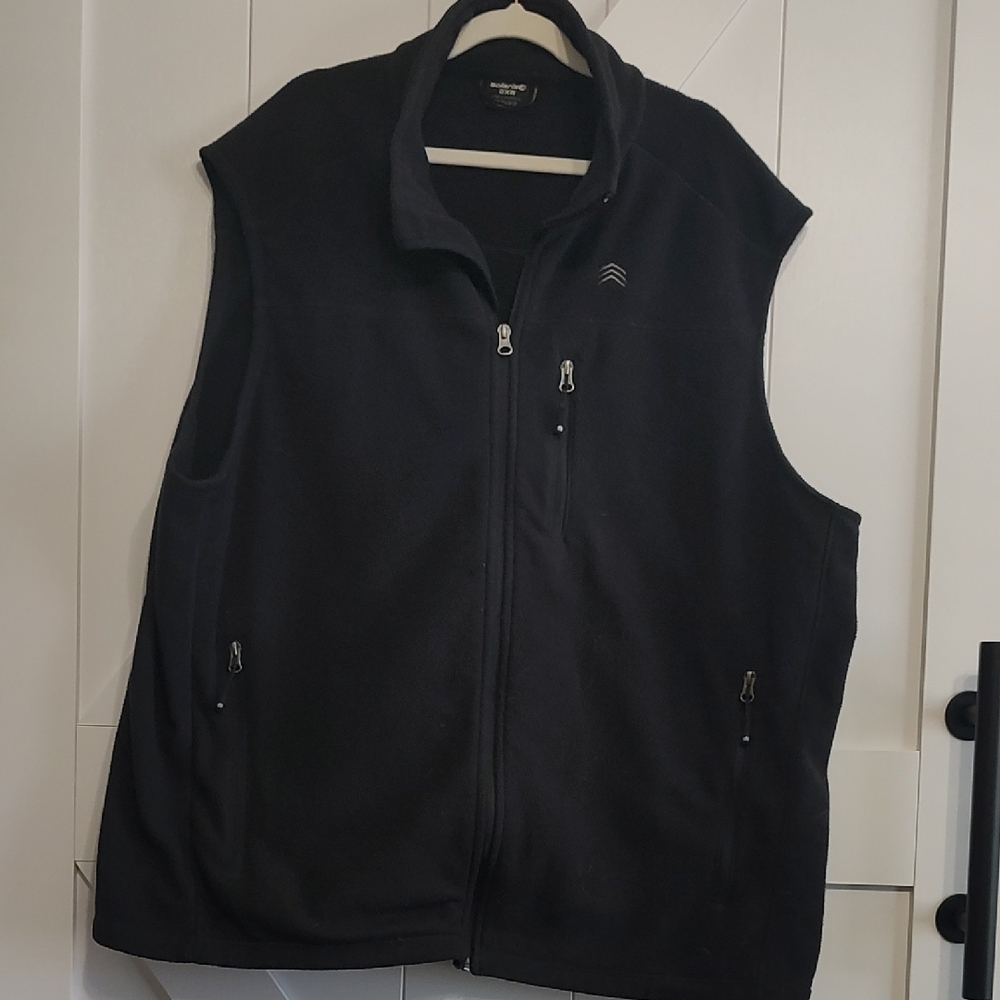 Black Fleece Vest with Stand-Up Collar and Full Zipper